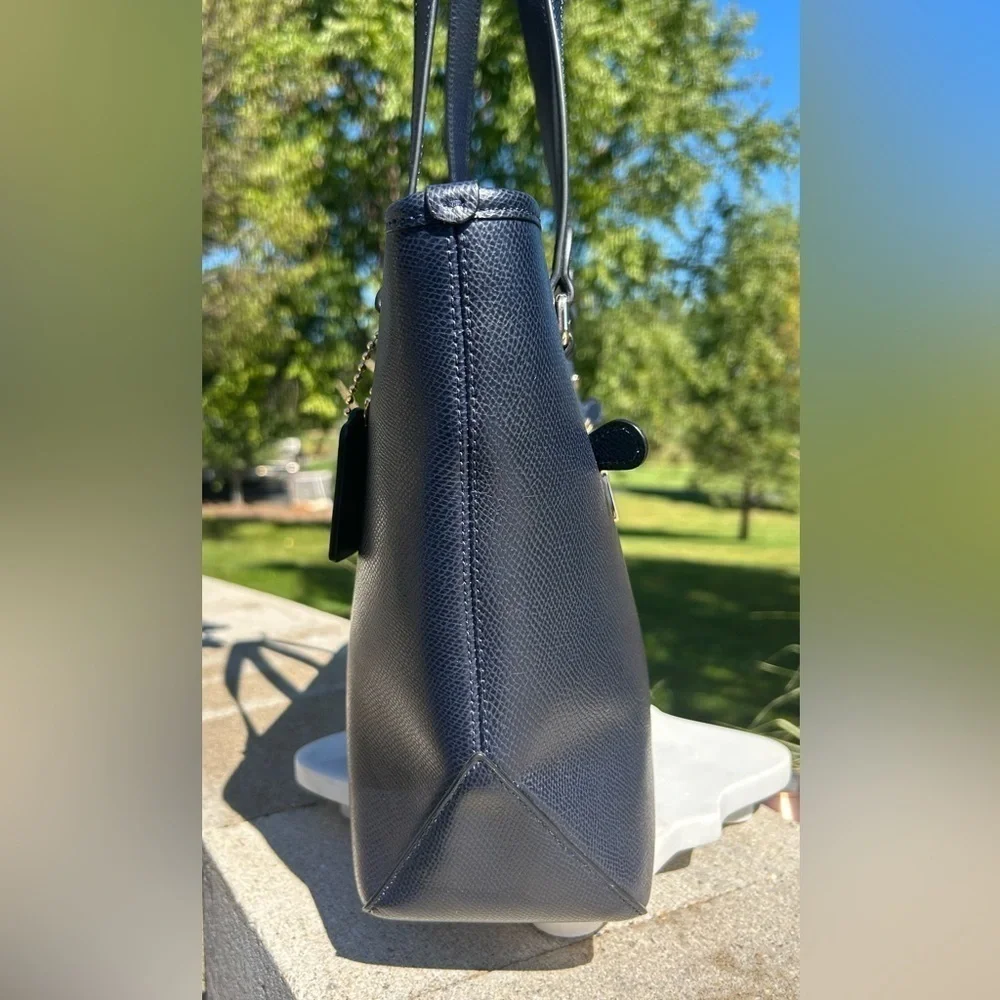 Coach Zip Top Tote F35204 Midnight Blue Crossgrain Leather